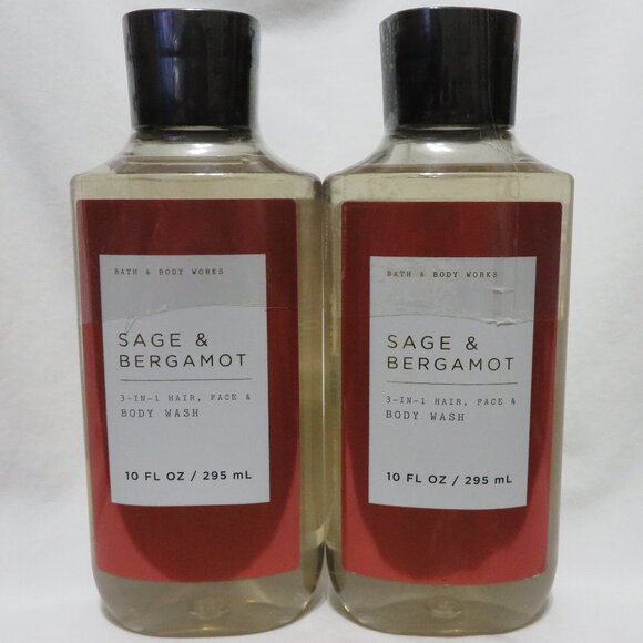 SAGE & BERGAMOT Bath & Body Works 3-in-1 Hair, Face & Body Wash 10 fl oz x 2 - Picture 1 of 1